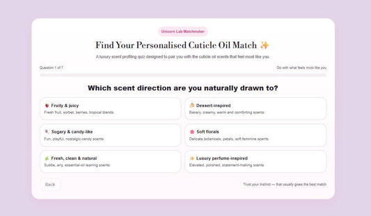 Interactive scent quiz for scented cuticle oil - find your match