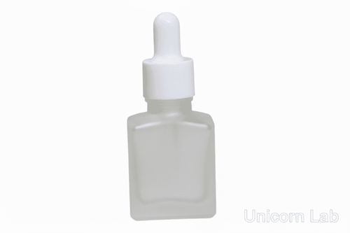 Frosted 15ml square dropper bottle with white cap on a white background