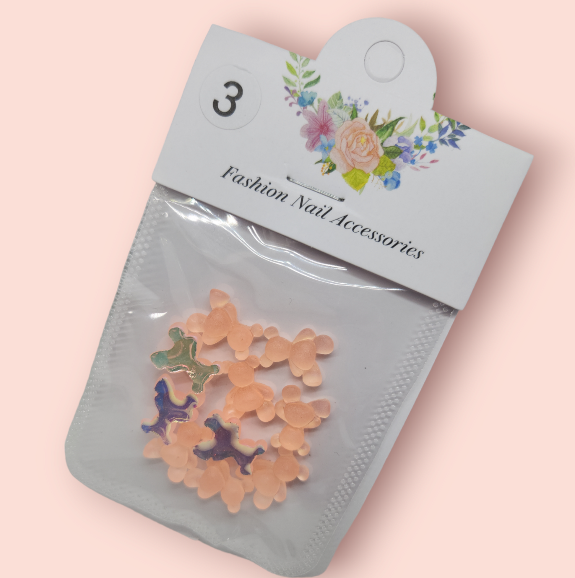 GLOW IN THE DARK BEAR CHARM x10 PEACH #3