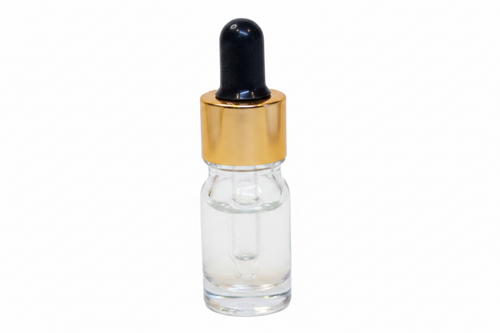 Clear 5ml round dropper bottle with black and gold cap
