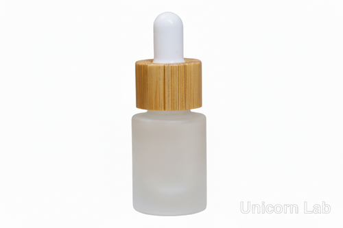 5ml Frosted  Flat Shoulder glass dropper bottle with wooden cap on a white background