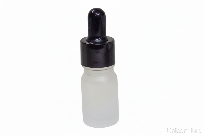 5ml Round Bottle - frosted with black cap on  white background for serums