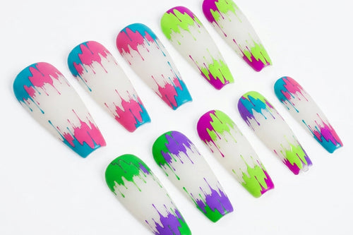 Set of colorful nail art designs on a white background