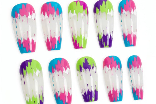 Colorful nail art designs on a white background