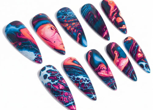 Colorful nail art designs on a white background