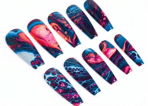 Colorful nail art designs on a white background
