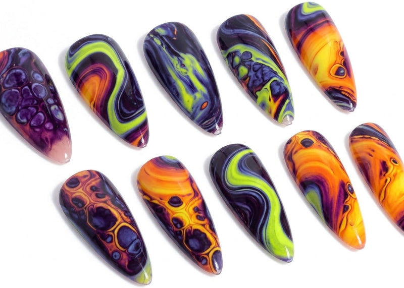 Colorful nail art designs on a white background