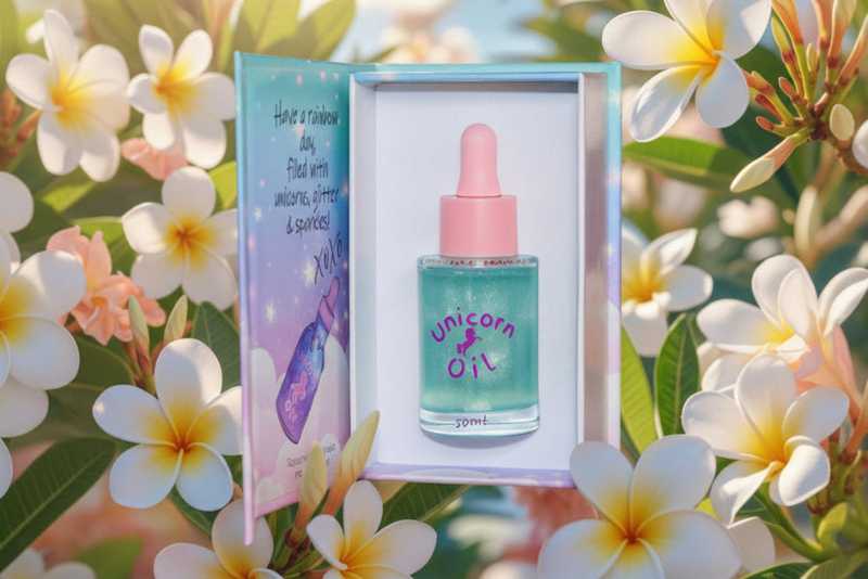Frangipani scented cuticle oil large bottle with tropical floral styling, nourishing nail serum