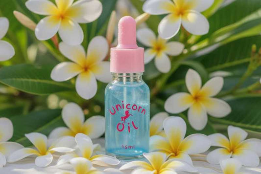 Frangipani cuticle oil dropper with botanical floral styling, hydrating nail serum