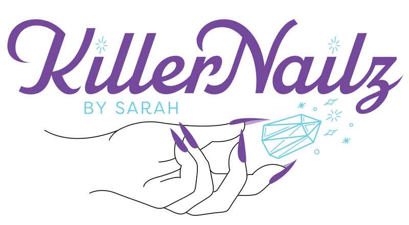 Logo for KillerNailz by Sarah featuring a hand with a diamond.