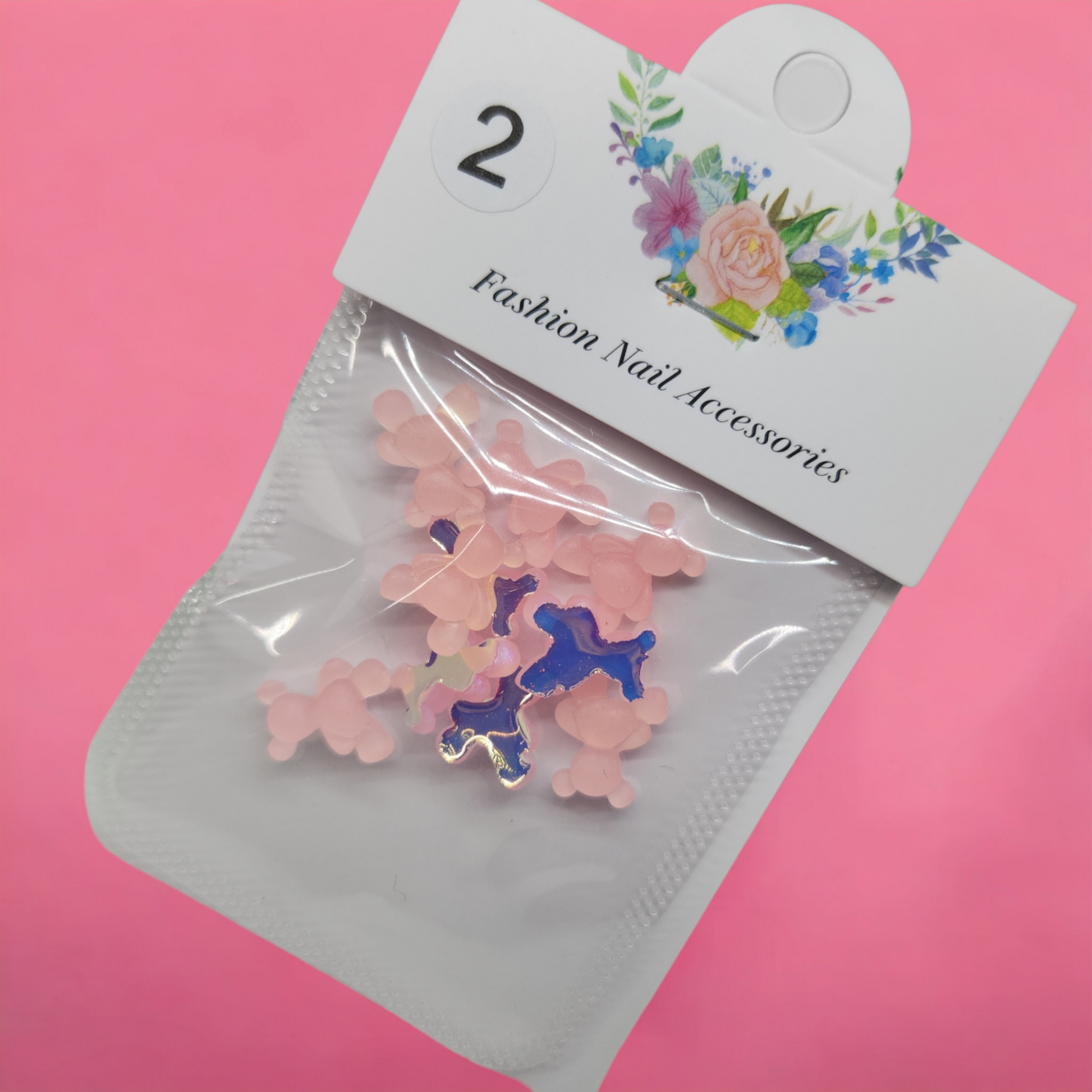 GLOW IN THE DARK BEAR CHARM x10 PINK #2