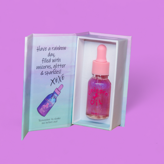 Bubblegum Grape Unicorn Cuticle Oil 15ml unicorn oil The original Shimmer Cuticle Oil – Handcrafted in Melbourne since 2017 – First cuticle oil droppers to hit the Australian market