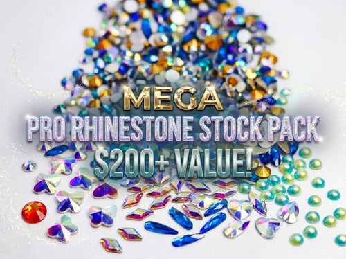 Mega Pro Rhinestone Stock Pack with colorful rhinestones on a white background