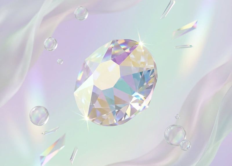 Crystal gemstone on a soft, pastel background. SS12 Crystal AB | Swarovski Crystals