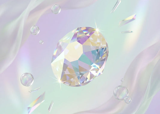 Crystal gemstone on a soft, pastel background. SS12 Crystal AB | Swarovski Crystals