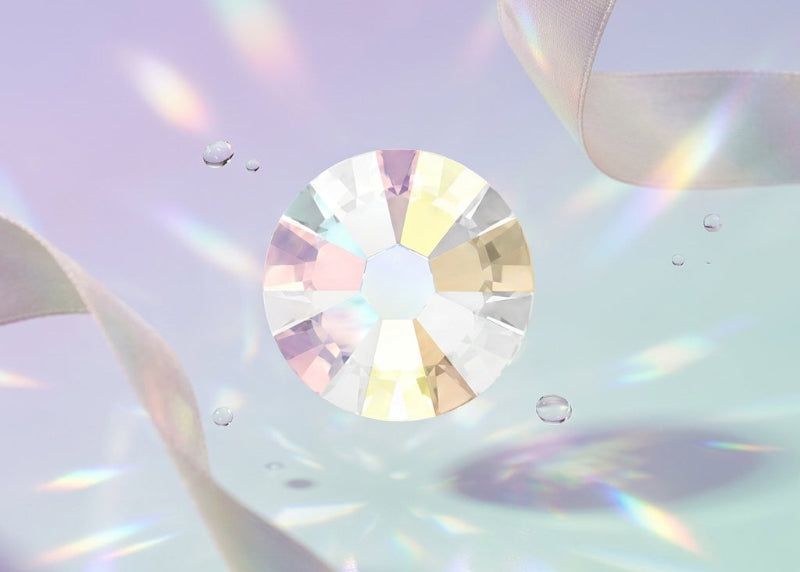 SS8 Crystal AB | Swarovski Crystals on a soft, pastel background