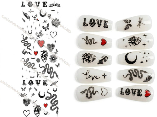 snakes and love waterslide nail decals