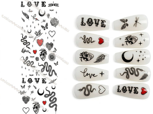 snakes and love waterslide nail decals