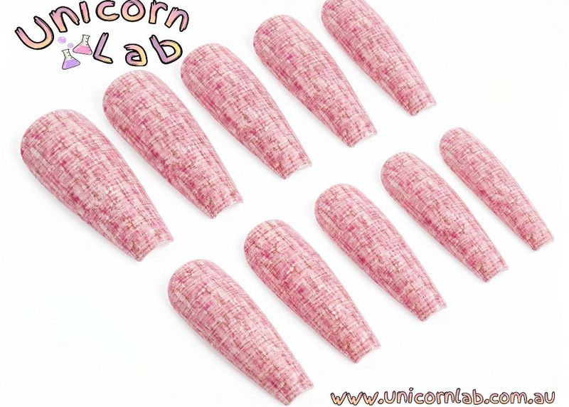 Pink textured nail polish strips with Unicorn Lab branding on a white background. Soft Pink Tweed Waterslide Decals