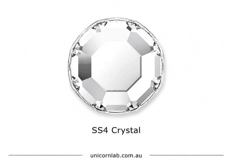 SS4 crystal on a white background with 'unicornlab.com.au' text. Swarovski ss4 Crystal