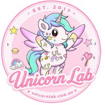 Logo for Unicorn Lab with Unicorn and website information