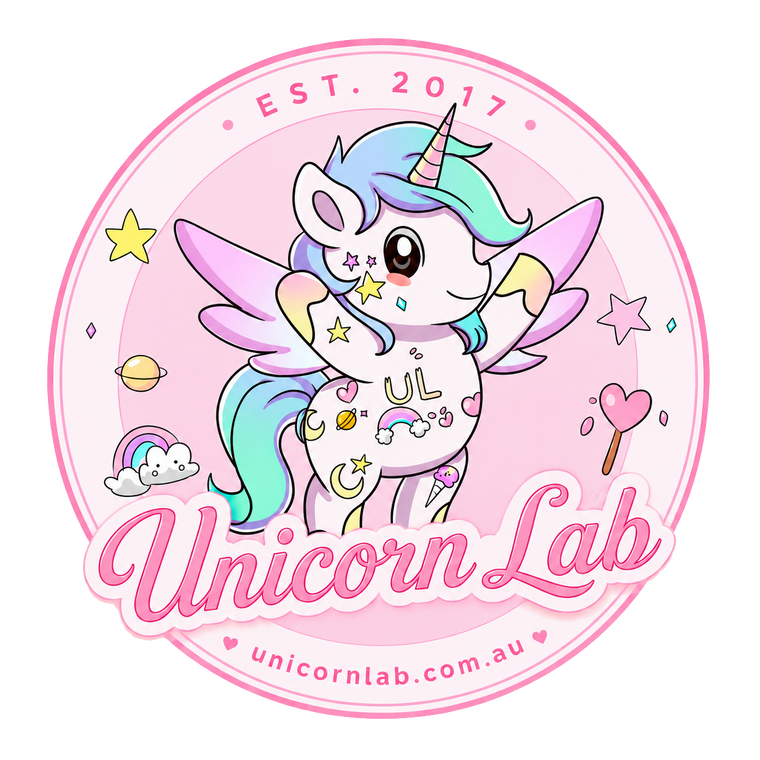 Logo for Unicorn Lab with Unicorn and website information