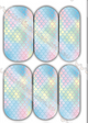 Set of six nail wraps with pastel mermaid scale pattern on a white background. Easy to use, affordable waterslides for nail art. Made in Australia. 
