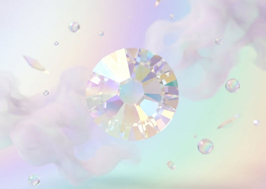 Sparkling gemstone on a pastel gradient background. ab swarovski ss6