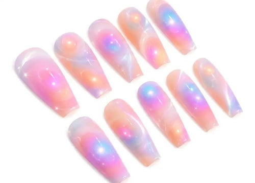 Set of colorful nail art designs on a white background
