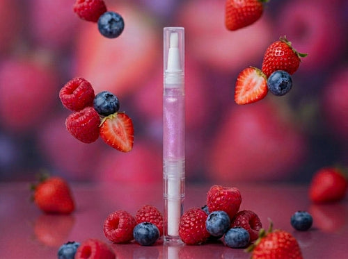 3ml clear cuticle oil pen with falling berries. Unicorn Oil By Unicorn Lab