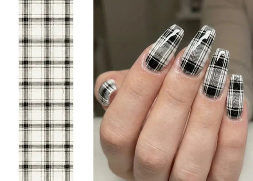 Nails with plaid design and matching plaid pattern on a strip