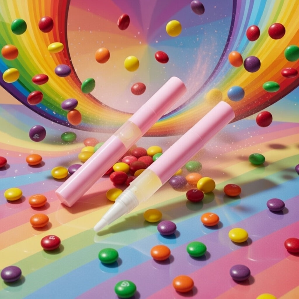 Skittles Unicorn Cuticle Oil PINK 3ml Pen unicorn oil The original Shimmer Cuticle Oil – Handcrafted in Melbourne since 2017 – First cuticle oil droppers to hit the Australian market