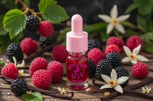black raspberry vanilla nail serum with warm tones and glossy shimmer
