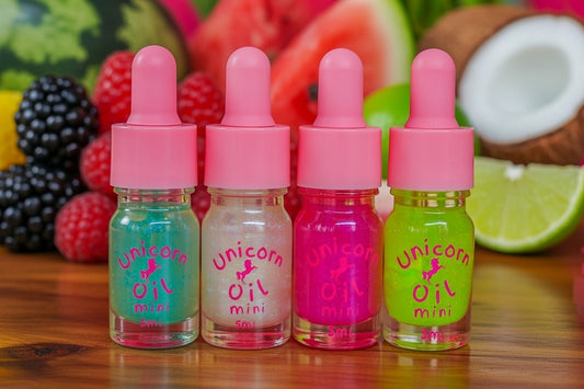 MINI Summer Fruit Collection unicorn oil The original Shimmer Cuticle Oil – Handcrafted in Melbourne since 2017 – First cuticle oil droppers to hit the Australian market