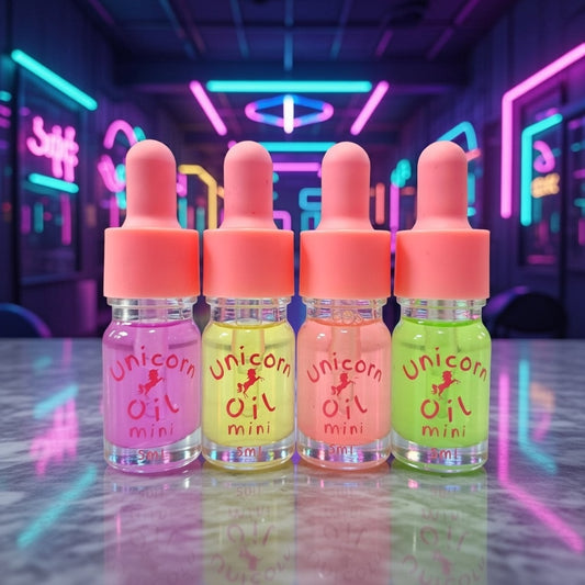 MINI Neon collection unicorn oil The original Shimmer Cuticle Oil – Handcrafted in Melbourne since 2017 – First cuticle oil droppers to hit the Australian market