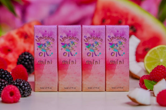 MINI Summer Fruit Collection unicorn oil The original Shimmer Cuticle Oil – Handcrafted in Melbourne since 2017 – First cuticle oil droppers to hit the Australian market