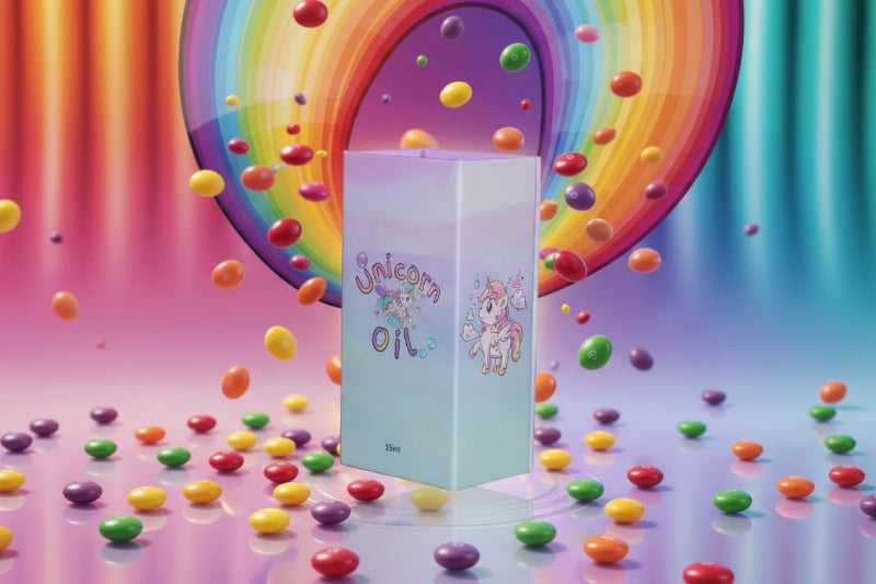 Skittles scented cuticle oil large dropper bottle with colourful candy scatter, nourishing nail serum for hydration