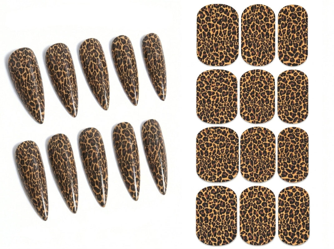 Leopard print nail art stickers on a white background