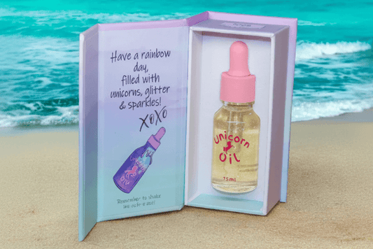 15ml dropper bottle of the luxury Beach Bod Unicorn Cuticle Oil serum, formulated for professional salons.