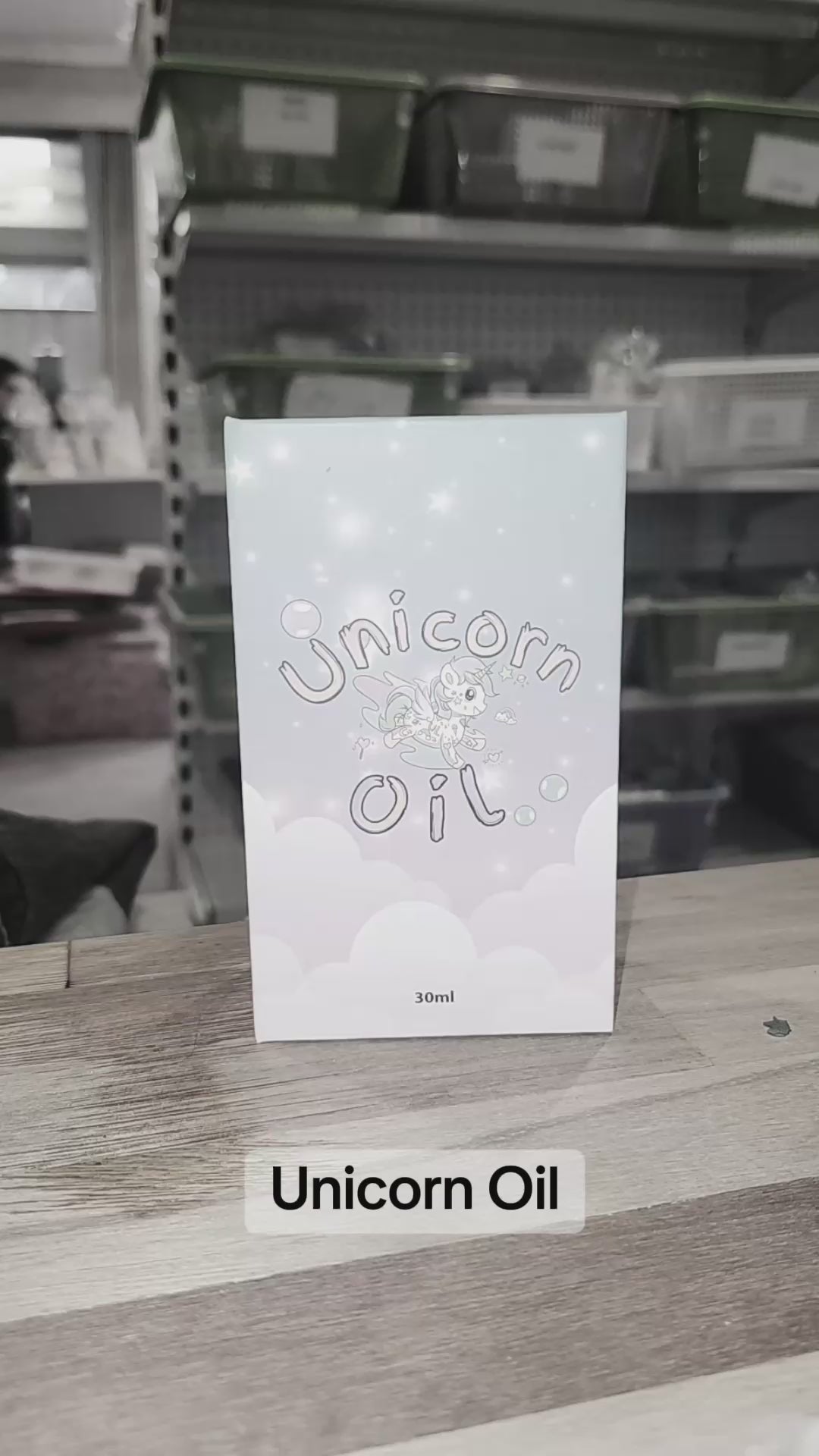 a black and white video of unicorn cuticle oil that pops into vibrant colour when touched. Unicorn oil makes everything better.