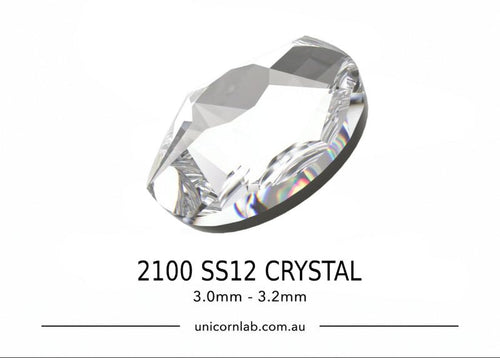 Crystal component with size label '2100 SS12 CRYSTAL' on a white background. Swarovski SS12 Crystal Star Rose Flatback Nail Crystals | 2100 XIRIUS