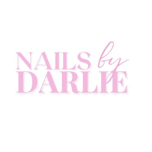 Pink 'Nails by Darlie' text on a white background