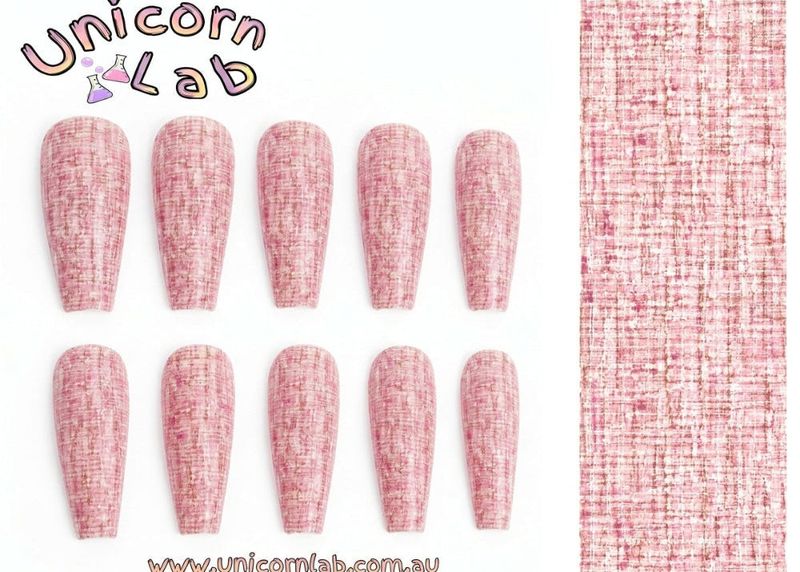 Pink textured nail wraps with Unicorn Lab branding on a white background