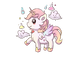 Cartoon unicorn with pastel colors on a white background