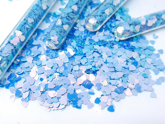 Iridescent Blue Glitter Hearts - Unicorn Lab