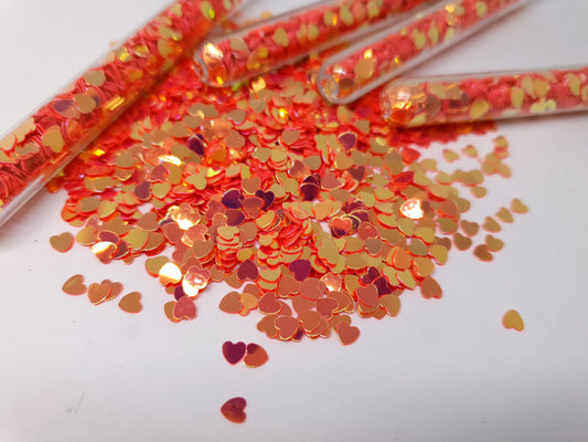 Iridescent Orange Glitter Hearts - Unicorn Lab