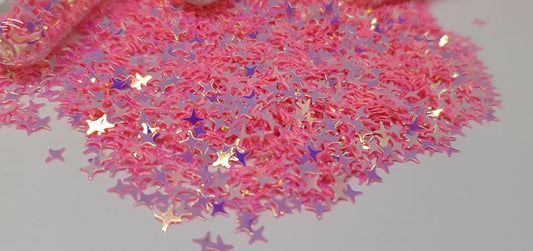 Iridescent Pink Glitter Stars