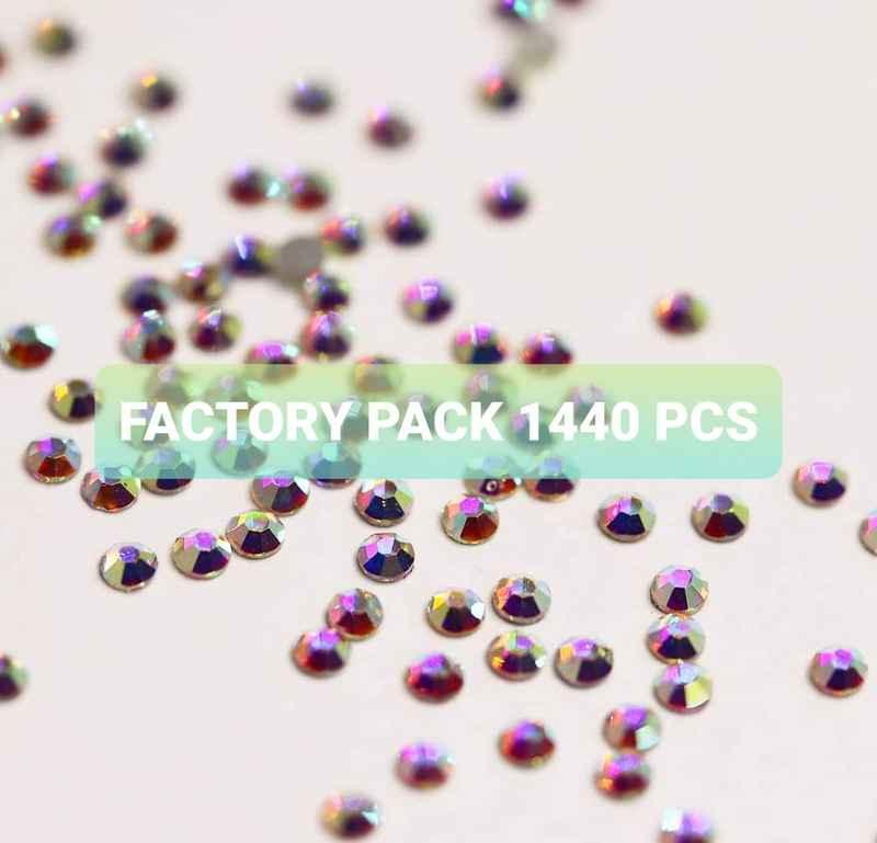 ulk pack of AB SS4 (1.5mm) iridescent glass flatback rhinestones for professional nail art.