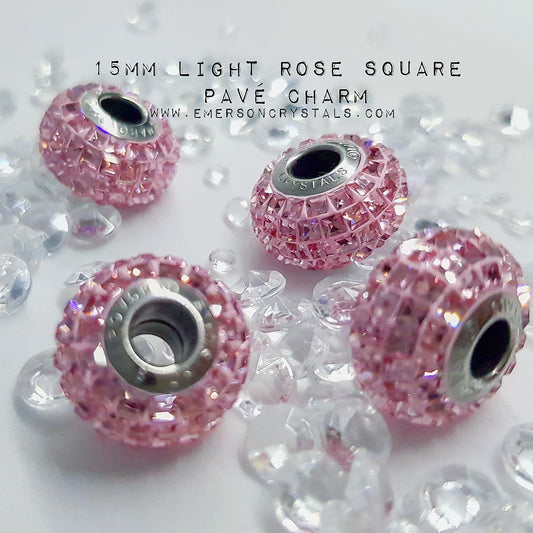 Light Rose Pave charm 15mm Square (80201) charm
