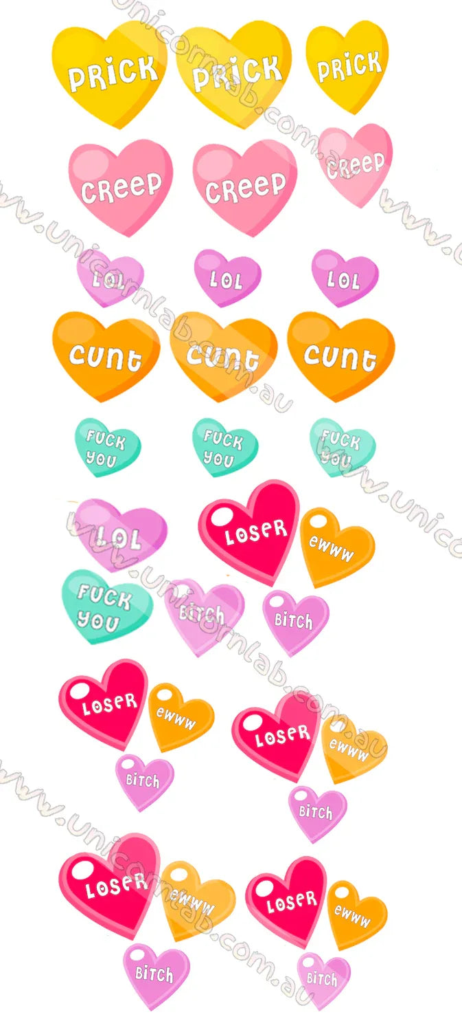 Offensive Hearts - Waterslide Decals - Unicorn Lab